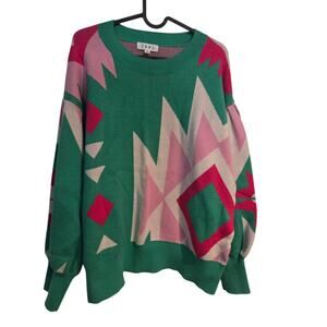 THML Sophia Geo Geometric Artsy Knit Sweater Size L Large